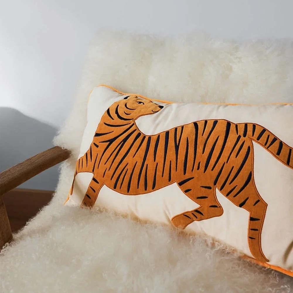 Crate & Barrel Tiger embroidered throw pillow accent home decor Kids